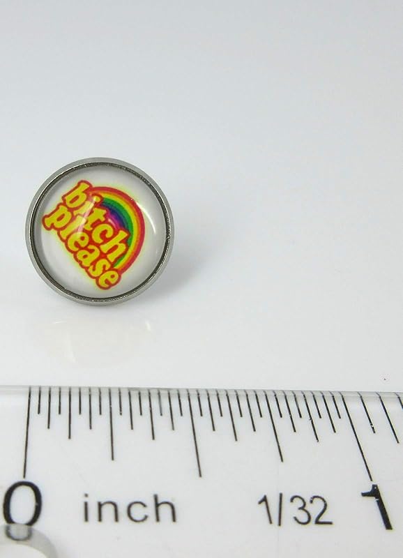 Summerfield Collection Stainless Steel Rainbow Bitch Please Print Glass Stud Earrings 12mm