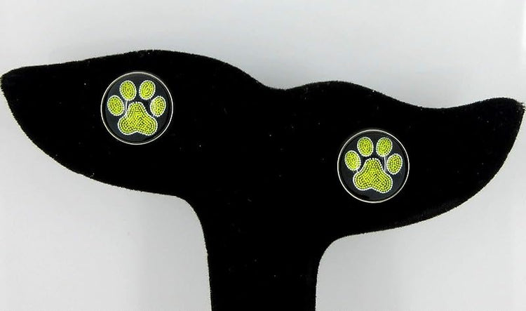 Summerfield Collection Stainless Steel Paw Print Glass Stud Earrings 12mm (Yellow)