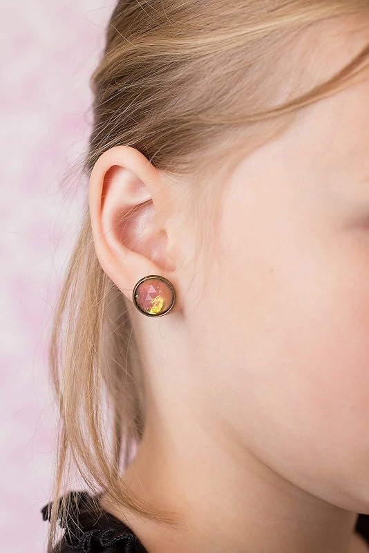 Summerfield Collection Antiqued Gold-tone Faceted Resin Opalescent Stud Earrings 12mm (Peach)