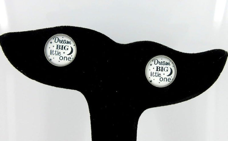 Summerfield Collection Stainless Steel Dream Big Little One Print Glass Stud Earrings 12mm