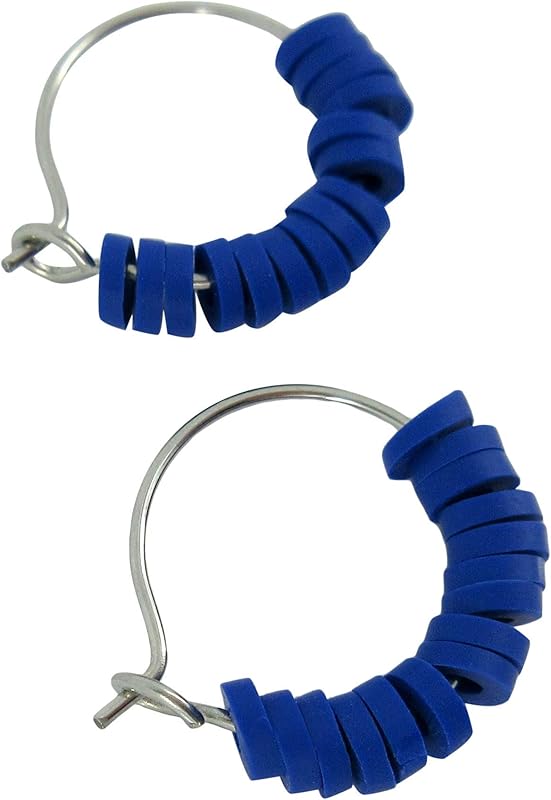 Summerfield Collection 15mm Stainless Steel Polymer Clay Katsuki Bead Hoop Earrings (Royal Blue)