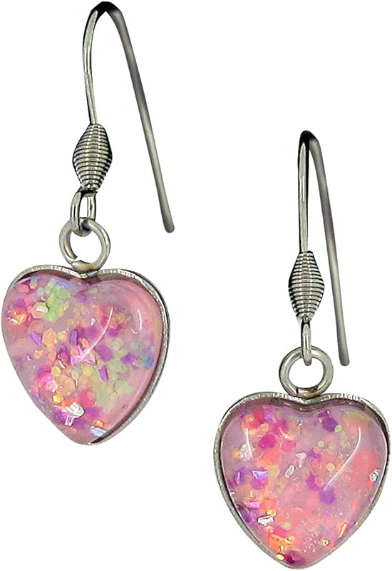 Summerfield Collection Ballet Pink Hand-painted Glass Heart Choker Necklace Faux Black Suede Cord Dangle Earrings Set