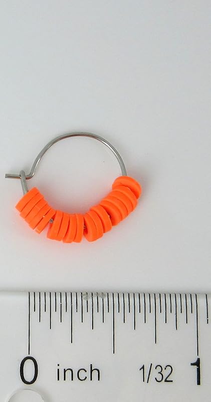 Summerfield Collection 15mm Stainless Steel Polymer Clay Katsuki Bead Hoop Earrings (Neon Orange)