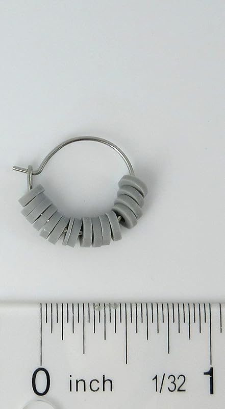 Summerfield Collection 15mm Stainless Steel Polymer Clay Katsuki Bead Hoop Earrings (Light Gray)