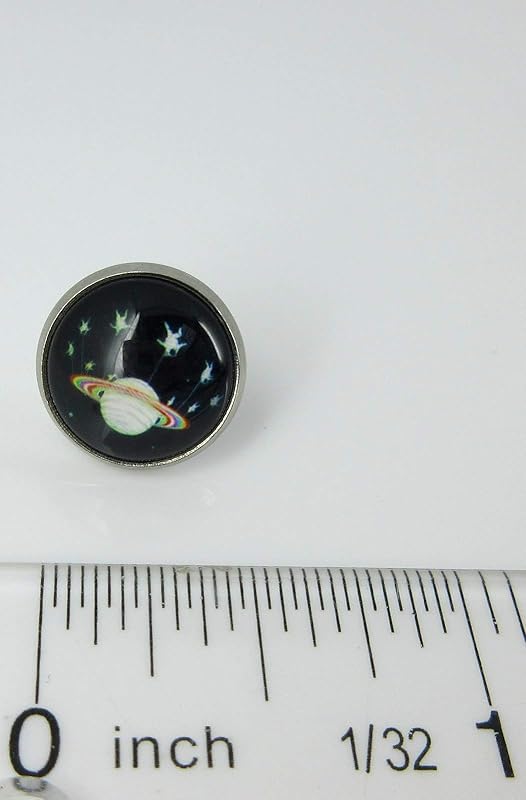 Summerfield Collection Stainless Steel Black Planet and Star Galaxy Print Glass Stud Earrings 12mm