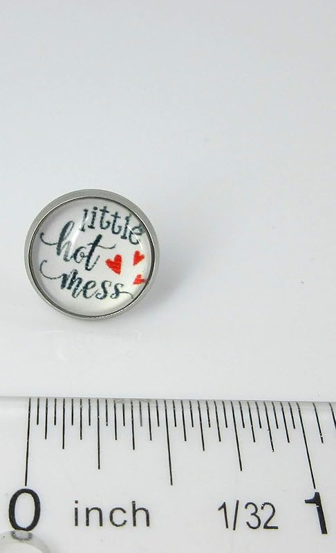 Summerfield Collection Stainless Steel Hot Mess Print Glass Stud Earrings 12mm (Little Hot Mess)