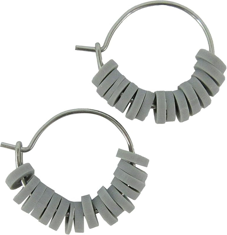 Summerfield Collection 15mm Stainless Steel Polymer Clay Katsuki Bead Hoop Earrings (Light Gray)