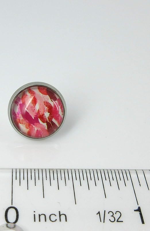 Summerfield Collection Stainless Steel Lipstick Kisses Camo Print Glass Stud Earrings 12mm White Pink Red