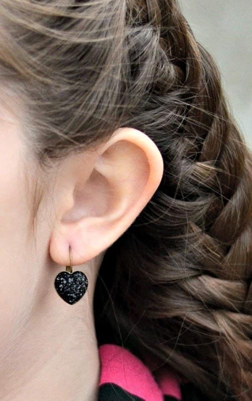 Summerfield Collection Antiqued Gold-tone Black Heart Faux Druzy Stone Lever-back Drop Earrings 12mm