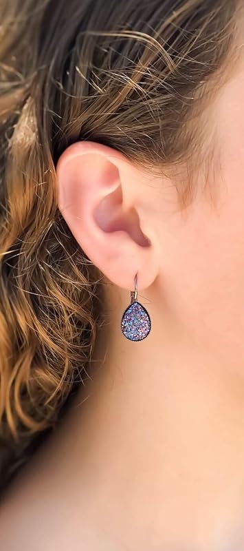 Summerfield Collection Hematite-tone Unicorn Tear Faux Druzy Stone Lever-back Drop Earrings 12mm