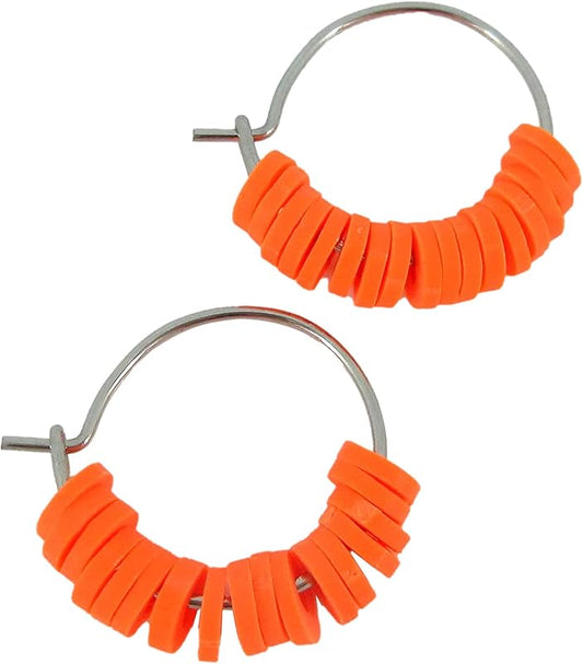 Summerfield Collection 15mm Stainless Steel Polymer Clay Katsuki Bead Hoop Earrings (Neon Orange)