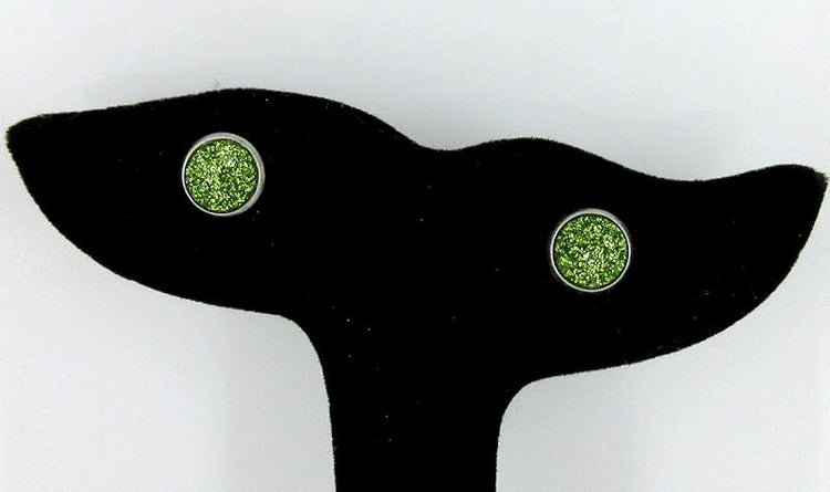 Summerfield Collection Stainless Steel Glitter Faux Druzy Stone Stud Earrings 8mm (Lime Green)