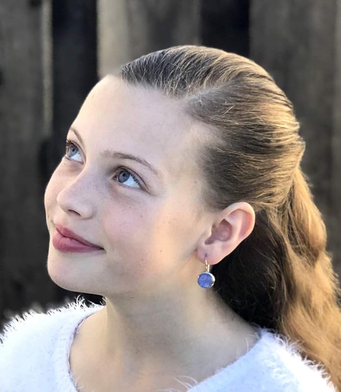 Summerfield Collection Silver-tone Periwinkle Purple Glitter Glass Lever-back Drop Galaxy Earrings Hand-painted