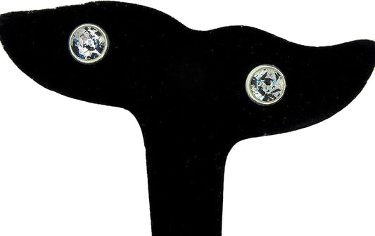 Summerfield Collection Silver-tone Blue and Black Glitter Glass Stud Earrings Hand-painted 8mm