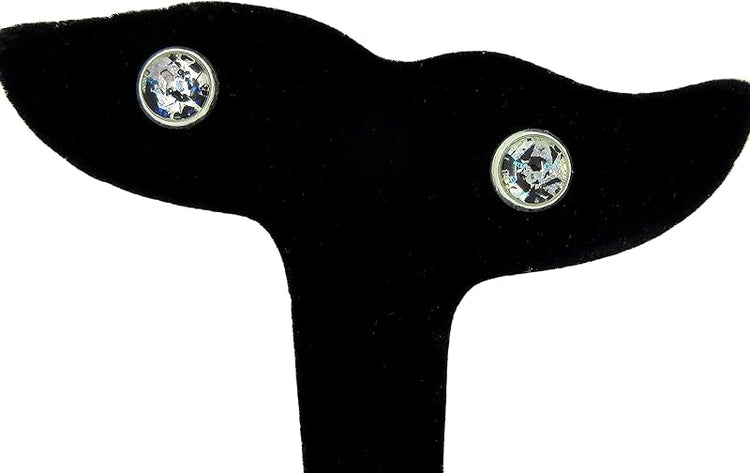 Summerfield Collection Silver-tone Blue and Black Glitter Glass Stud Earrings Hand-painted 8mm