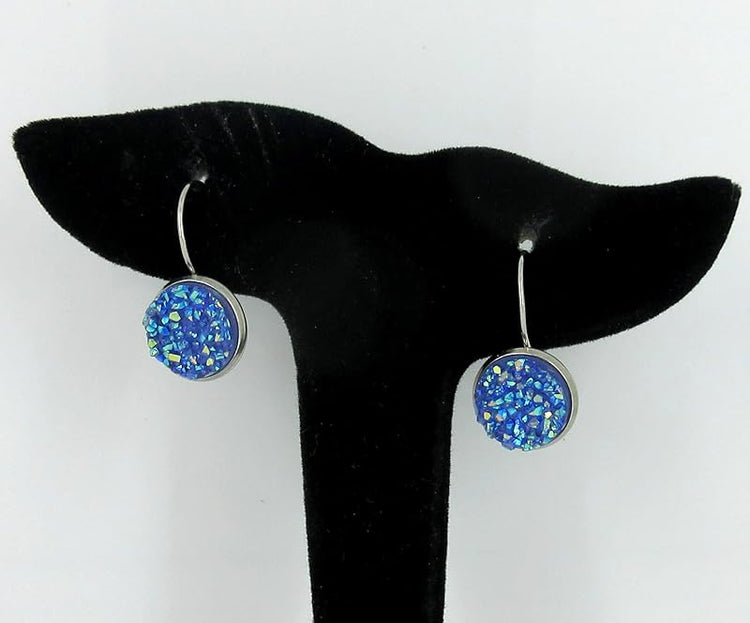 Summerfield Collection Stainless Steel Periwinkle Purple AB Faux Druzy Stone Lever-back Drop Earrings 12mm