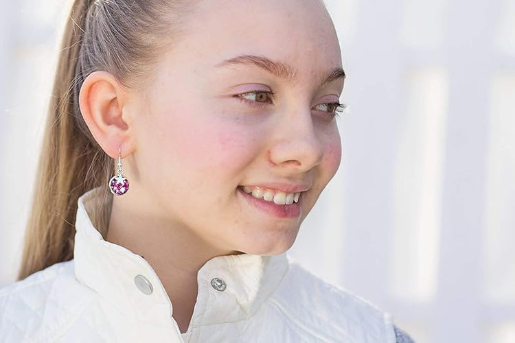 Summerfield Collection Silver-tone Magenta Pink and White Glitter Glass Star Galaxy Dangle Earrings