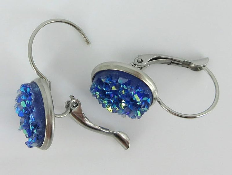 Summerfield Collection Stainless Steel Periwinkle Purple AB Faux Druzy Stone Lever-back Drop Earrings 12mm