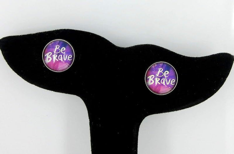 Summerfield Collection Stainless Steel Be Brave Print Glass Stud Earrings 12mm
