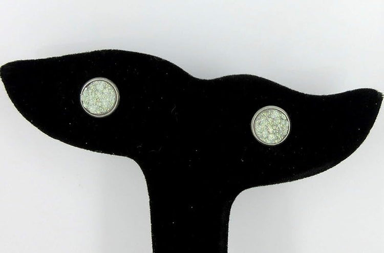 Summerfield Collection Stainless Steel Glitter Faux Druzy Stone Stud Earrings 8mm (White AB)
