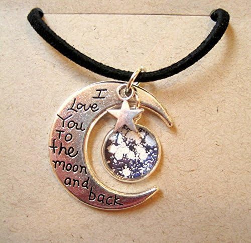Summerfield Collection Silver-Tone Glitter Glass I Love You to the Moon and Back Pendant Necklace Black Faux Suede Cord