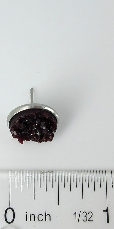 Summerfield Collection Stainless Steel Matte Faux Druzy Stone Stud Earrings 12mm (Maroon)