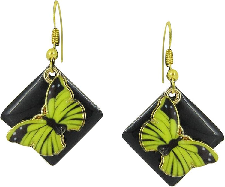 Summerfield Collection Gold-tone Enamel Butterfly Charm Dangle Earrings (Green/Black)