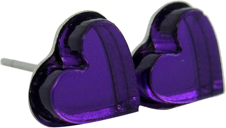 Summerfield Collection Stainless Steel Mirror Heart Stud Earrings 8mm (Purple)