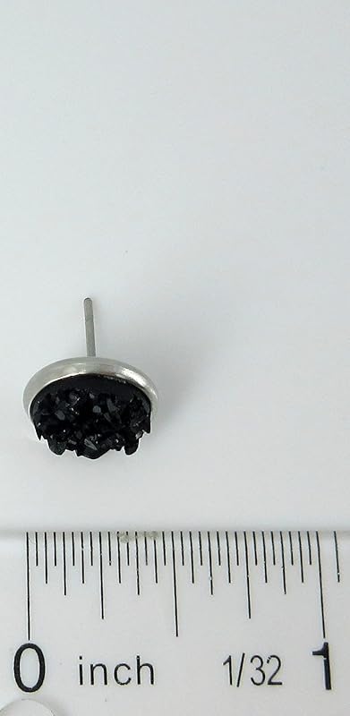 Summerfield Collection Stainless Steel Matte Faux Druzy Stone Stud Earrings 10mm (Black)