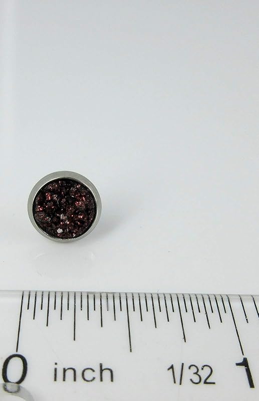 Summerfield Collection Stainless Steel Glitter Faux Druzy Stone Stud Earrings 8mm (Black Cherry)