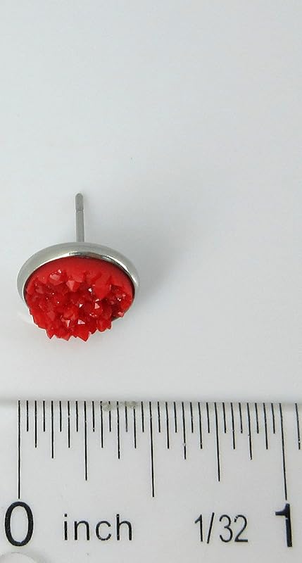 Summerfield Collection Stainless Steel Matte Faux Druzy Stone Stud Earrings 10mm (Classic Red)
