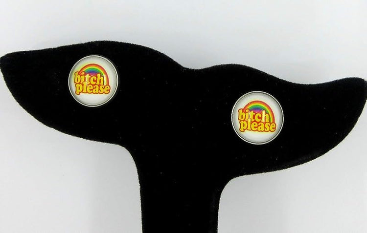 Summerfield Collection Stainless Steel Rainbow Bitch Please Print Glass Stud Earrings 12mm