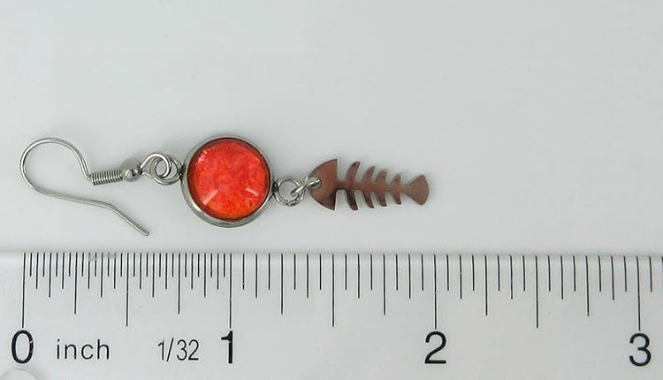 Summerfield Collection Stainless Steel Mismatch Glitter Glass Fish and Coral Charm Dangle Earrings Handpainted Ocean Theme