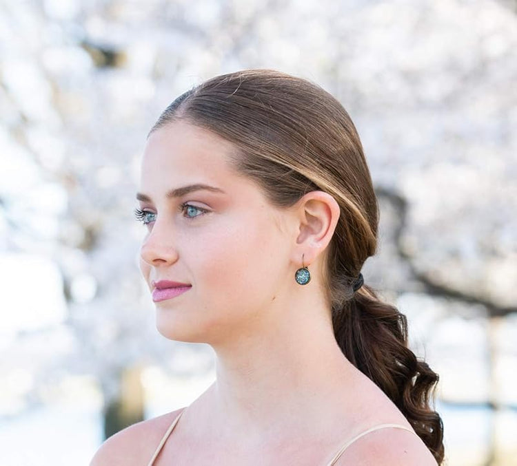 Summerfield Collection Antiqued Gold-tone Black Glitter Glass Lever-back Drop Galaxy Earrings Hand-painted