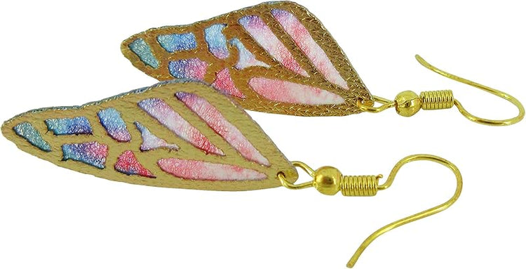 Summerfield Collection Gold Tone Butterfly Wing Fabric Dangle Earrings (Vivid Rainbow)