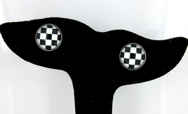 Summerfield Collection Stainless Steel Black and White Checkerboard Print Glass Stud Earrings 12mm
