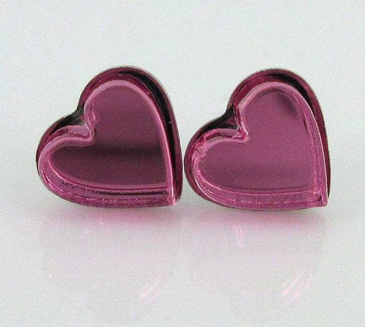 Summerfield Collection Stainless Steel Mirror Heart Stud Earrings 8mm (Pink)