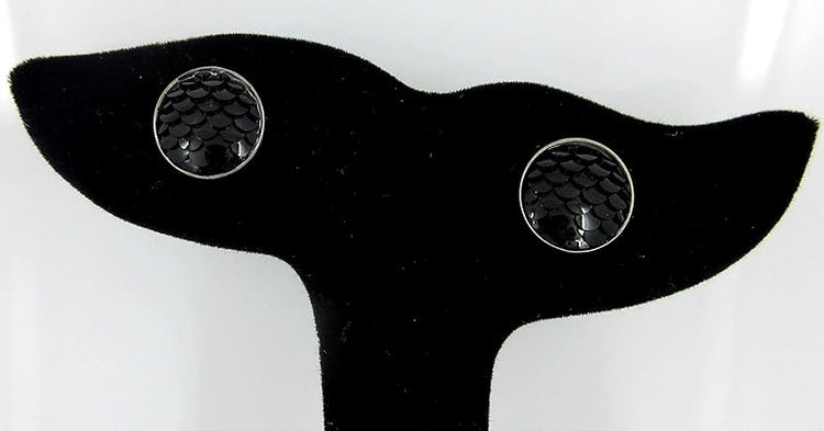 Summerfield Collection Hematite-tone Black Dragon Scale Stud Earrings 12mm Mermaid