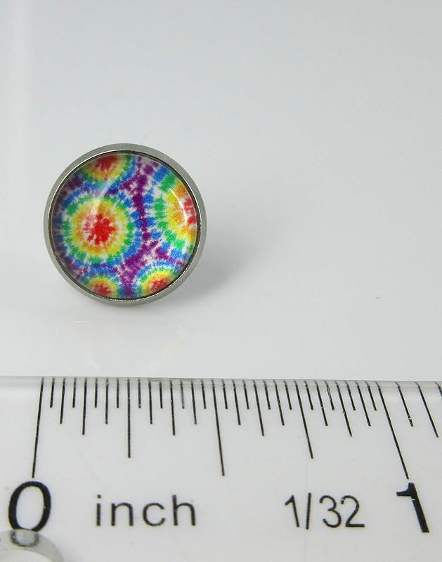 Summerfield Collection Stainless Steel Tie Dye Print Glass Stud Earrings 12mm (Rainbow)