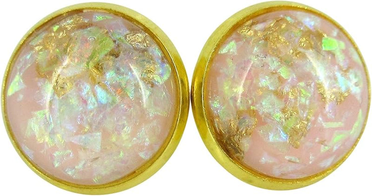 Summerfield Collection Shiny Gold-tone Pink and Opalescent Leaf Resin Stud Earrings 12mm