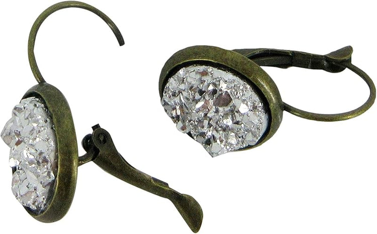Summerfield Collection Antiqued Gold-tone Silver Faux Druzy Stone Lever-back Drop Earrings 12mm