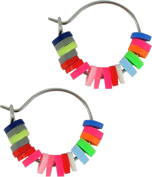 Summerfield Collection 15mm Stainless Steel Polymer Clay Katsuki Bead Hoop Earrings (Bright Multi)