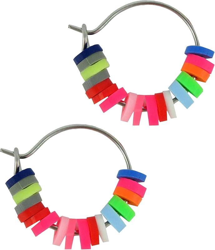 Summerfield Collection 15mm Stainless Steel Polymer Clay Katsuki Bead Hoop Earrings (Bright Multi)