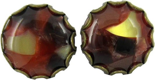 Summerfield Collection Antiqued Gold-tone Faux Tortoise Shell Resin Stud Earrings 12mm