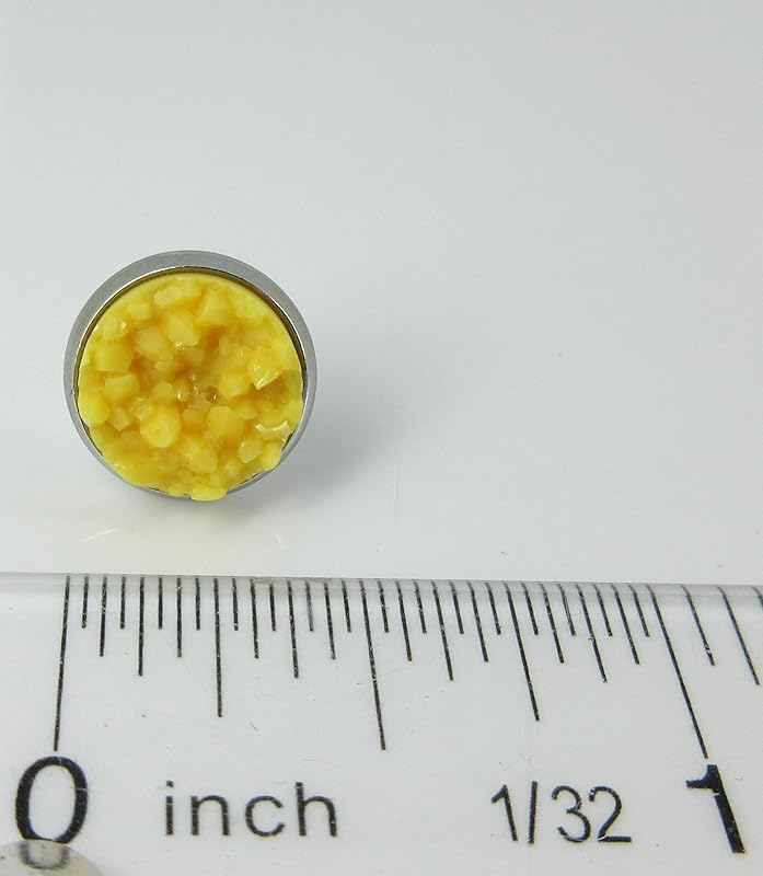 Summerfield Collection Stainless Steel Matte Faux Druzy Stone Stud Earrings 10mm (Mustard Yellow)