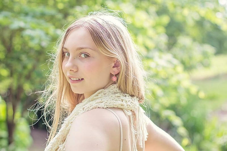 Summerfield Collection Silver-tone Coral Iridescent Glitter Glass Galaxy Drop Earrings Leverback Hand-painted