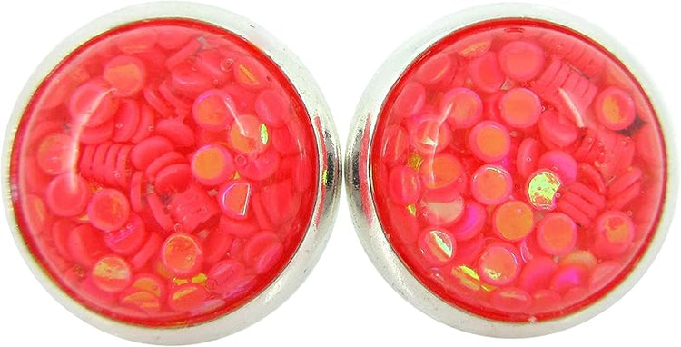 Summerfield Collection Shiny Silver-tone Iridescent Glitter Resin Stud Earrings 10mm (Coral)