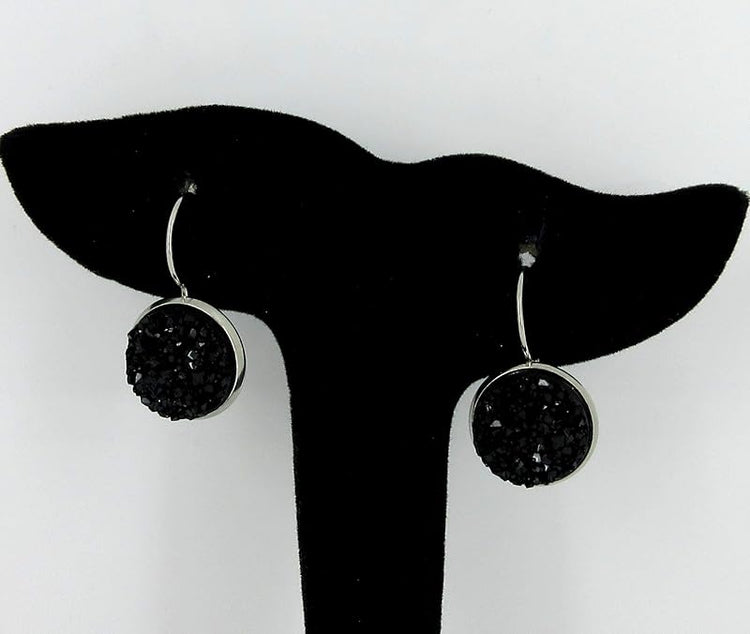 Summerfield Collection Stainless Steel Faux Druzy Stone Lever-back Drop Earrings 14mm (Black)