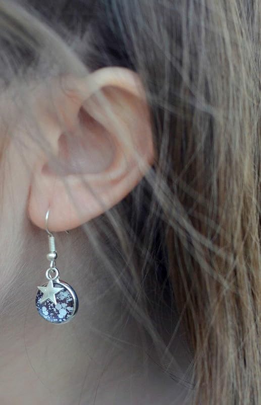 Summerfield Collection Silver-tone Purple and White Glitter Glass Star Charm Galaxy Dangle Earrings