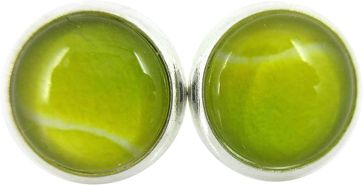Summerfield Collection Silver-tone Tennis Ball Print Glass Stud Earrings 10mm